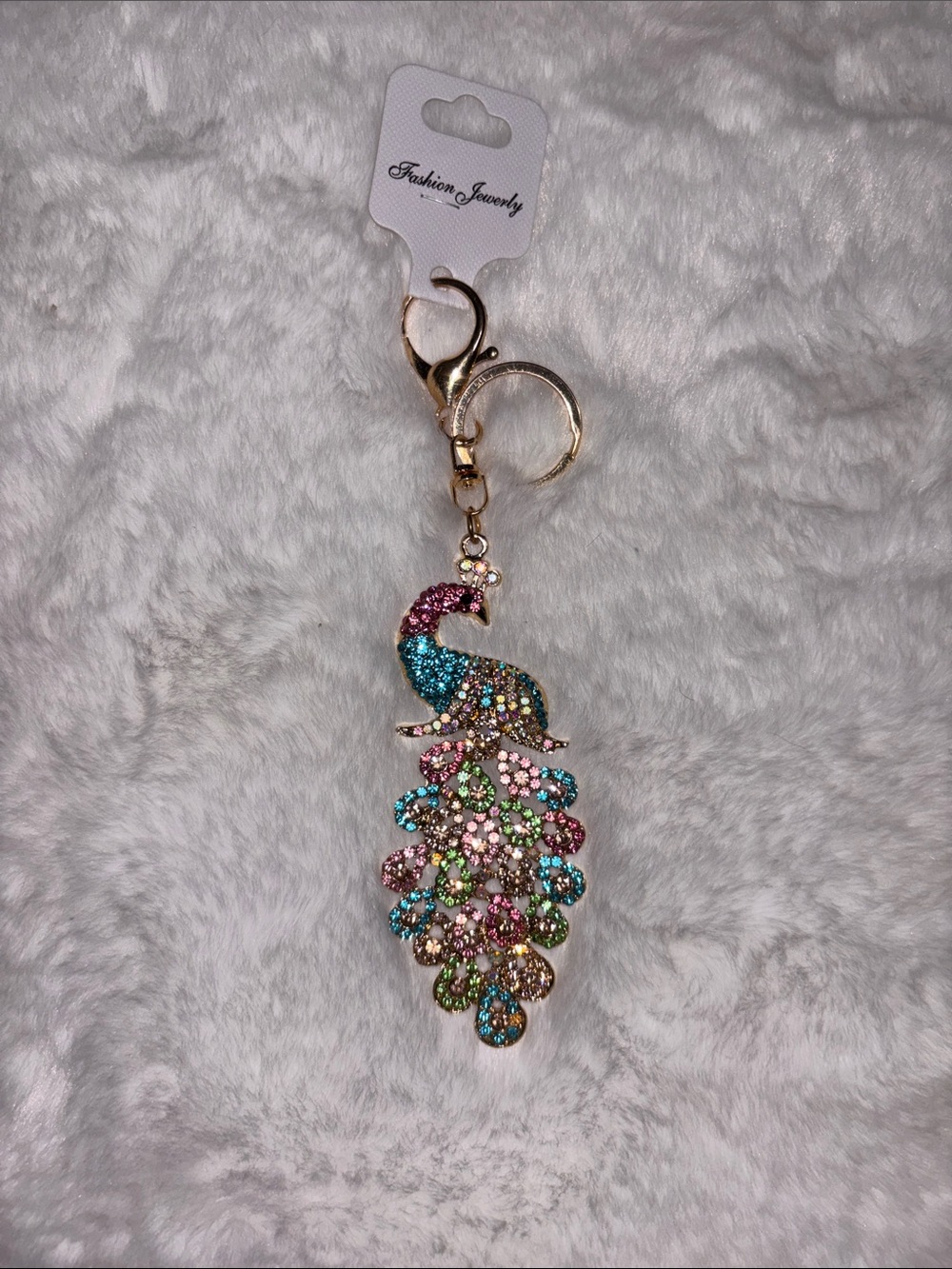 Fashion Jewelry Multicolor Peacock Crystal Keychain - Pink, Blue, Green, Gold